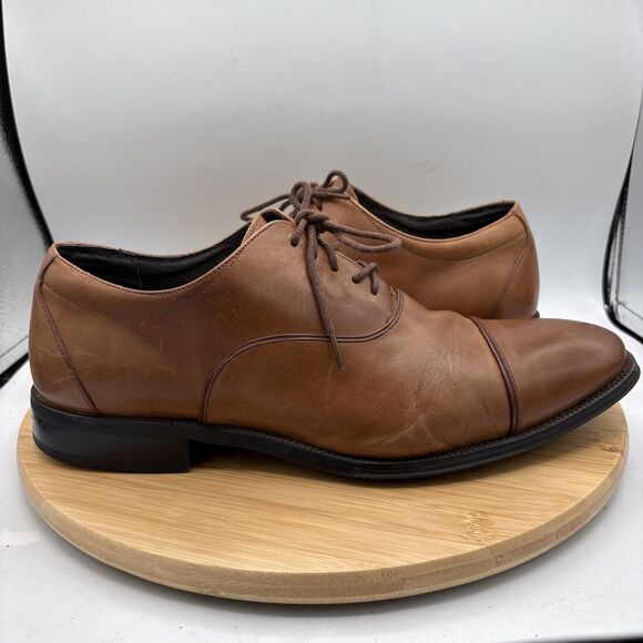 Stacy Adams Men’s Oxford Cap-Toe Dress Shoes 10.5 US Cognac Leather Lace-Up - Picture 1 of 11
